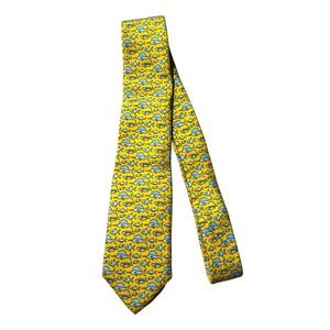 Vineyard Vines Mens Silk Tie Yellow Sailfish Whale Fish Nautical Preppy USA Made